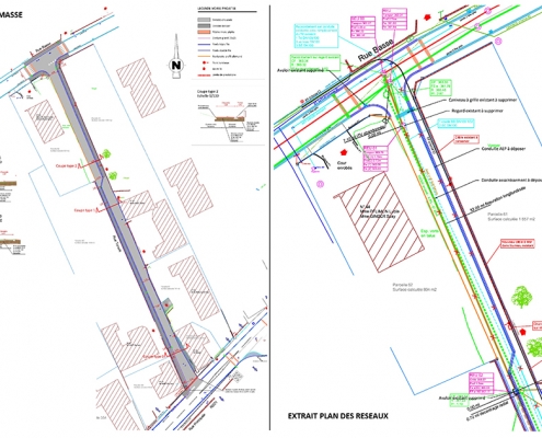 Réhabilitation de réseaux Plan de masse et plan de réseaux rue Tonelli à Helfrantzkirch