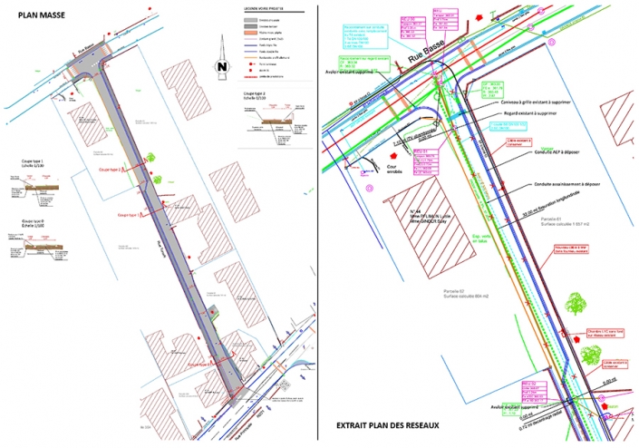 Réhabilitation de réseaux Plan de masse et plan de réseaux rue Tonelli à Helfrantzkirch