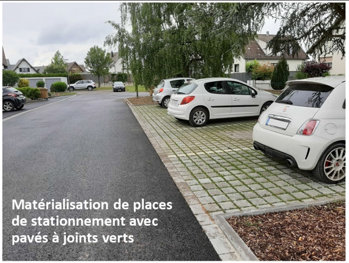 requalification de rues à Village Neuf, parking à joints verts